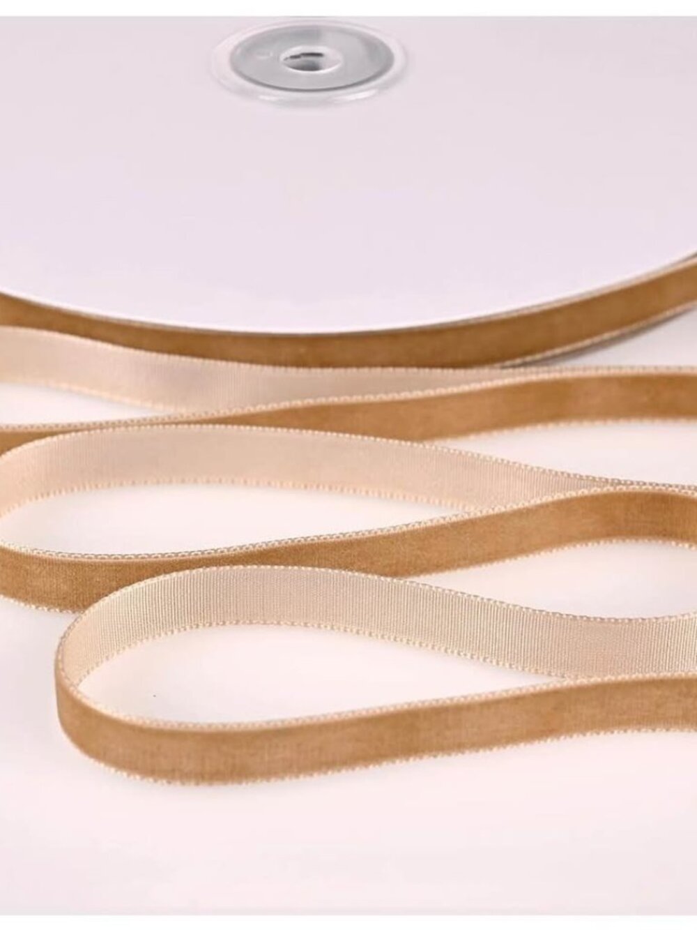 Vintage Khaki Velvet Ribbon, 3/8" Wide x 30 Yards Nylon Woven Ribbon